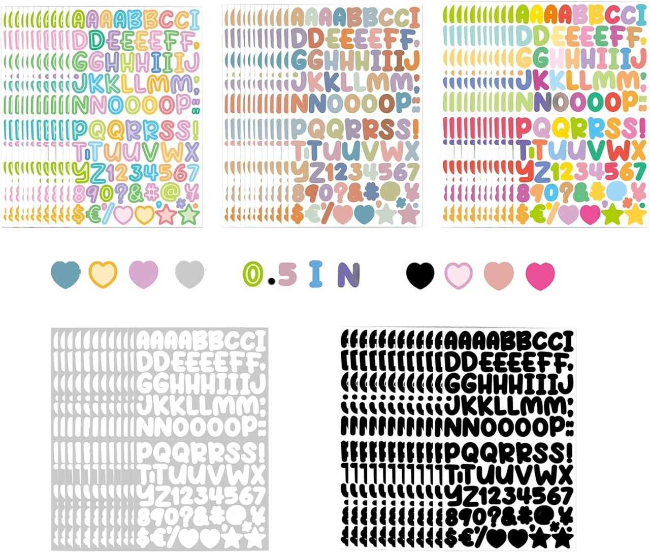 5400 Letter Stickers 60 Sheets Alphabet Stickers 0.5in Vinyl Self-Adhesive Number Alphabet Stickers